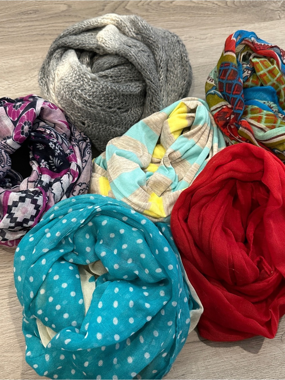 Lot of 6 Infinity Scarves Mixed Colors & Patterns